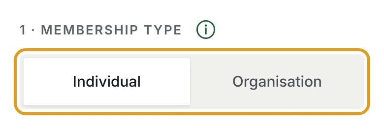 The membership type choice, with Individual selected.