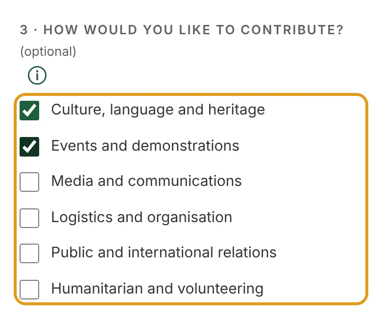 The contribution section with two areas ticked.
