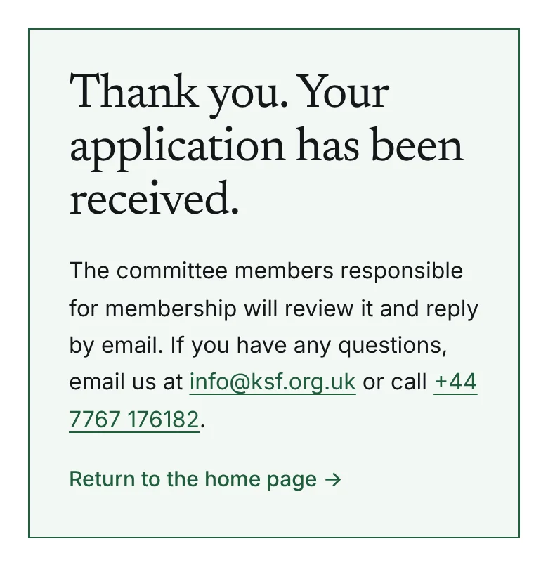 The thank-you page confirming that the application has been received.